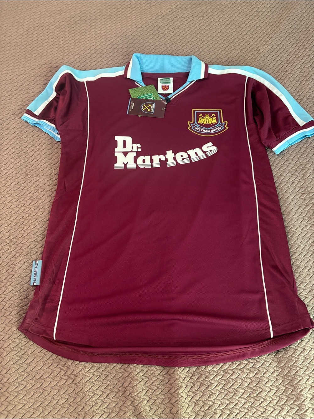 Dr. Martens Maroon Home Jersey soccer Polo with Light Blue Trim